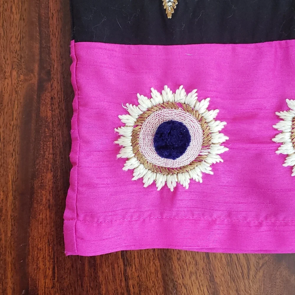 Anthropologie Leifsdottir Catrina Embroidered Pom Pom Eyelet Skirt Pink Black 10